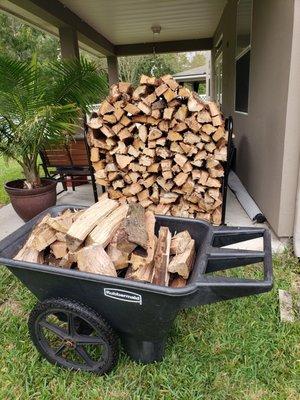 Seasoned oak firewood delivered and stacked