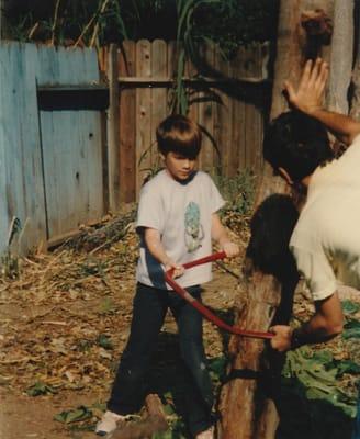 Felling trees with my Dad at age 9! My grandpa said before he passed away "I knew you were going to end up doing this kind of work!" ~Ernie