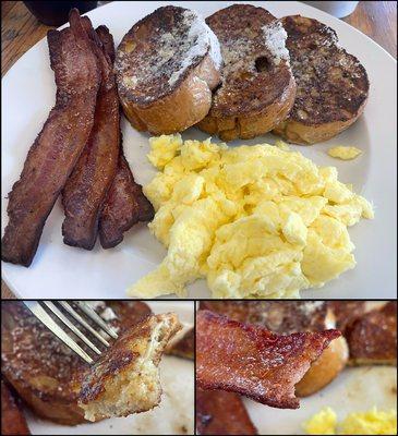 Keno Grill, $12.95 French Toast w/scrambled eggs and bacon.