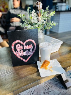 Cafe con Leche with toasted marshmallow and an Apple croissant .... And a Valentine's Day proposal ... i got a yes