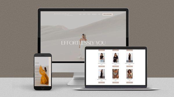 Squarespace web design with ecommerce setup, optimized for mobile + tablet.