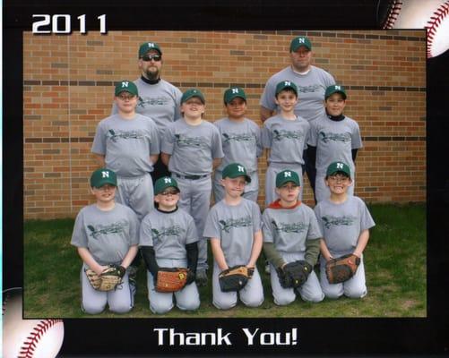 Giving back to the community! Summer youth baseball team, we have sponsored for 5 years now.