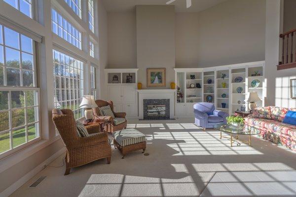 No lack of natural light in this living room!