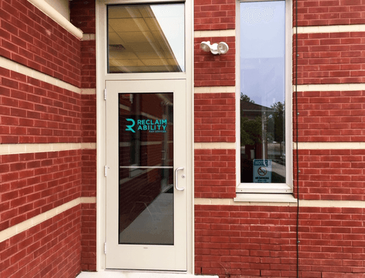 An exterior door at ReclaimAbility's office in Linwood, NJ.