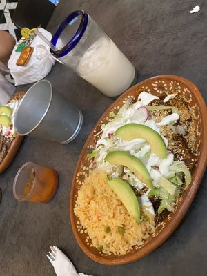 Horchata and Mole enchiladas