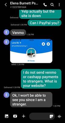 Stranger requesting venmo payment while refusing to provide proof of identity