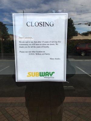 Looks like this Subway is closed.