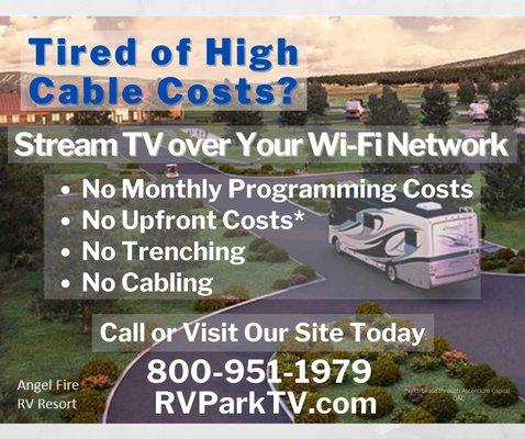 TV Systems for RV Parks and Campgrounds with No Monthly Programming Costs!