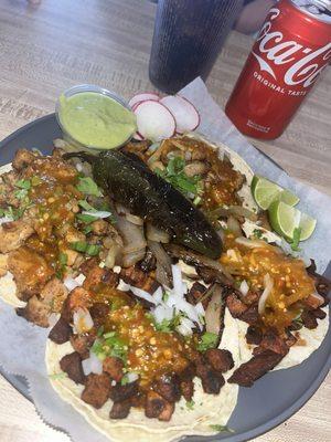 Tacos de adobada (marinated pork chop) & tacos de pollo (chicken)