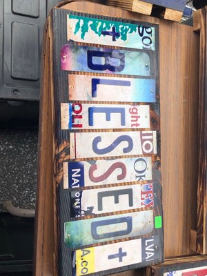 Signs made out of different states license plates