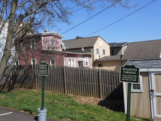 Our parking lot located in an alley off of Diamond Street