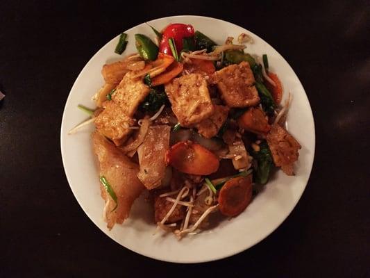 #101. Forgot full name but it's fried, thickly sliced flat rice noodles stir fried w/ veggies & generous amounts of tofu.