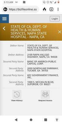 Napa state hospital UCC filing 167526485731