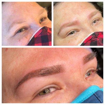 Transition: Faint brows - natural brows - bolder brows. My client tinted her brow hair to get a bolder ombré.