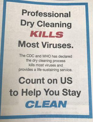 Professional DRY CLEANING KILLS most Viruses