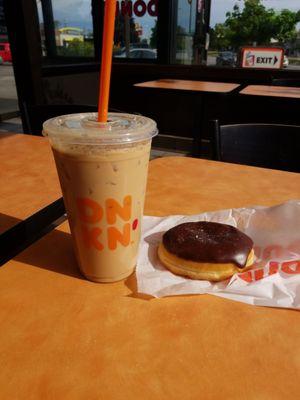 Medium Iced Latte with a Boston Cream Donut