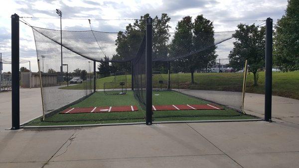 Our most heavy duty batting cage system: The Mastodon Batting Cage. Cage shown is a double stall.