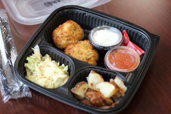 Chesapeake Personal Meal Box ($26.99) - Jumbo lump Maryland crab cake with roasted potatoes, coleslaw, cocktail and tartar sauces