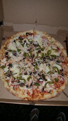 Lg 3 topping with onion, mushrooms and green peppers