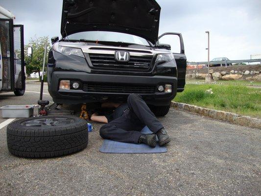 Oil change in progress