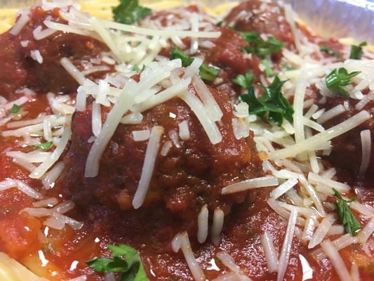 Homemade Meatballs!  With pasta or available in a Parmegiana Sub, or as a side.