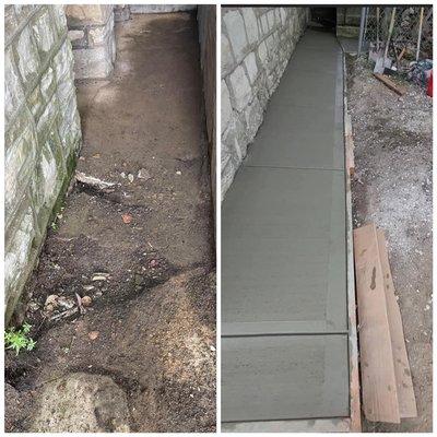 Out with the old, in with the new, much needed, concrete walkway!