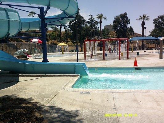 The giant water slide at the Perris Hill Park Swim Center and Water Park lands in it's own pool.