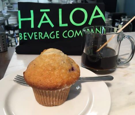 Wonderful iced coffee made with Aloha! Featuring fresh muffins and wonderful outdoor patio.