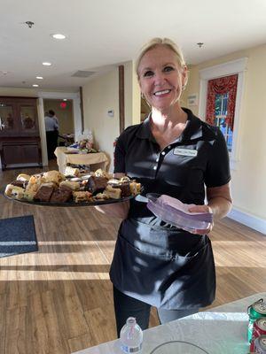 Arlene passing some delicious treats.