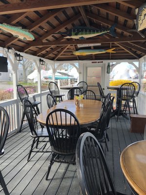 Gazebo dining area with heat lamps