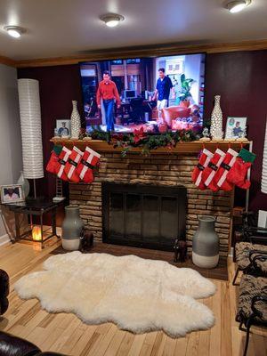 Removed visible wires for clean fire place install. Sony 65 in purchased by Legacy Solutions.