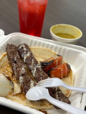 Kebab Iraqi Platter with soup and rose water