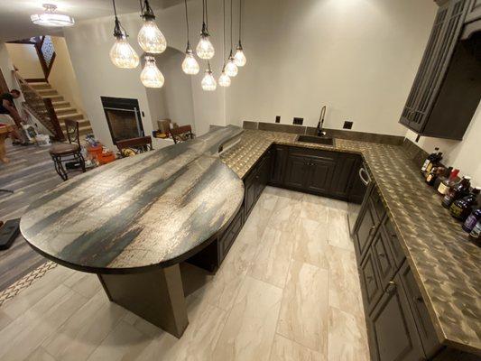 Custom kitchen exotic metal countertops