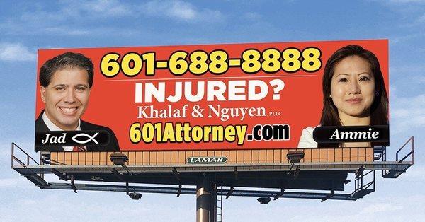 Khalaf & Nguyen Law Firm billboard in Jackson, Mississippi