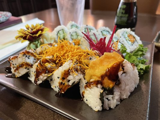 selection of vegetable and sweet potato tempura rolls