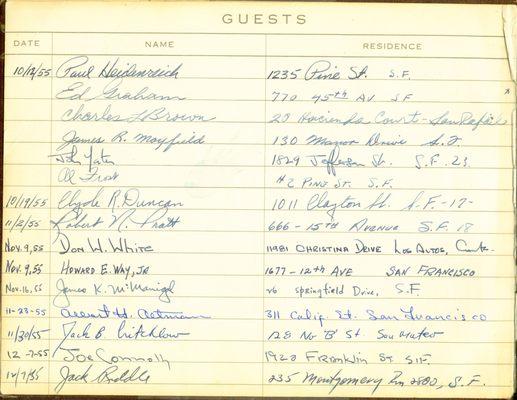 Guest book entries from our club's meetings held the 1950s!