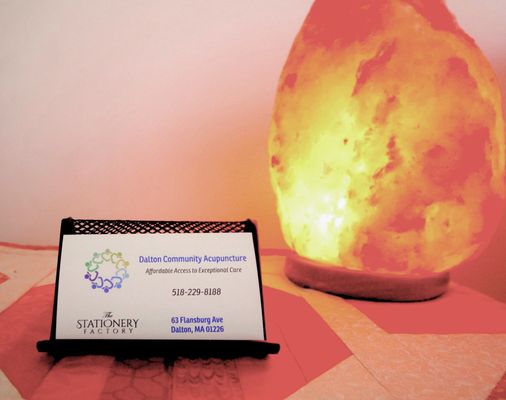 Business card and salt lamp