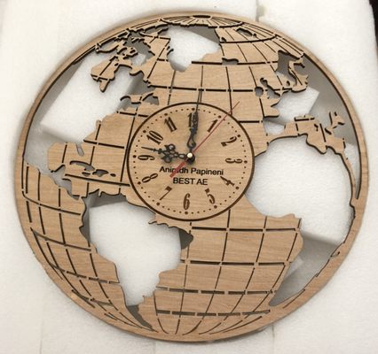 World clock made by Laser out of wood