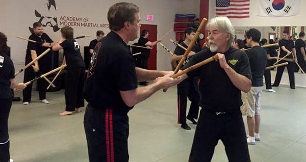 Week night Modern Arnis class, learning a Filipino martial art.