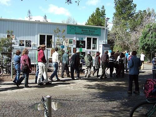 Book buyers eagerly await the opening of the Main Room.