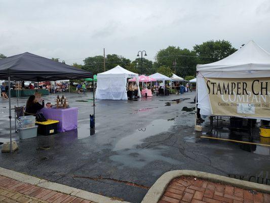 Small crowd on a rainy morning