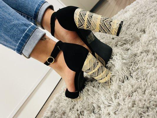 black with pattern on back of heels