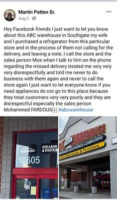 SINCE JON AT ABC WAREHOUSE REMOVES ALL BAD GOOGLE REVIEWS AND ABC REVIEWS ABOUT MOHAMAD FARDOUS, CONTACT HR PAMELA HAMBLEY ABC CORPORATE