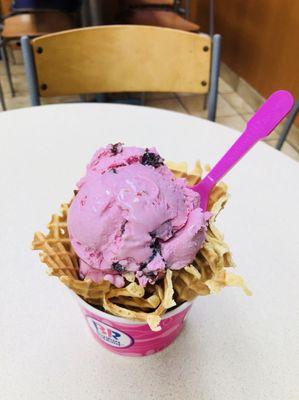 Cherry Jubilee, double scooped in a waffled cup $4.99