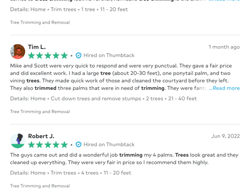 5 star reviews from thumbtack