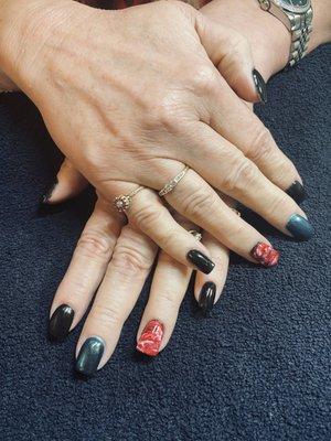 Deadpool inspired marble and chrome! Nails by Marge. Book your appointments now!