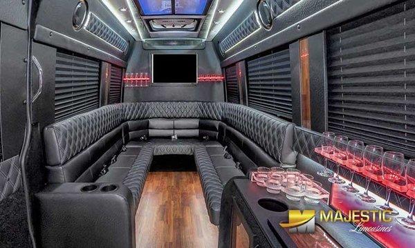 Interior of our Sprinter Limo| Luxury & Styled Limousines| Seats 12| Luggage 12