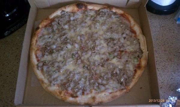 Cheesesteak Pizza with Provolone. Yum.