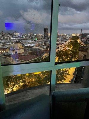 Looking out from the highest building in Barcelona.