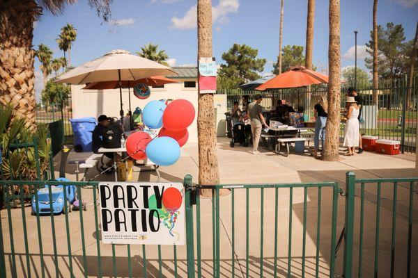 The party patio- they had the sign and ballon's when we got there!